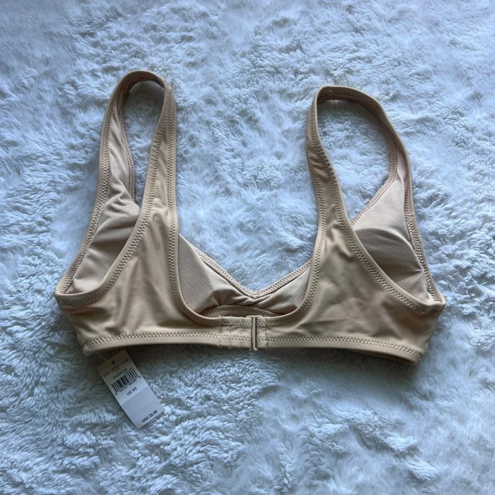 Aerie Scoop Bikini Top Tan Neutral Wide Strap Swimwear 0753-3132 Size XS NEW